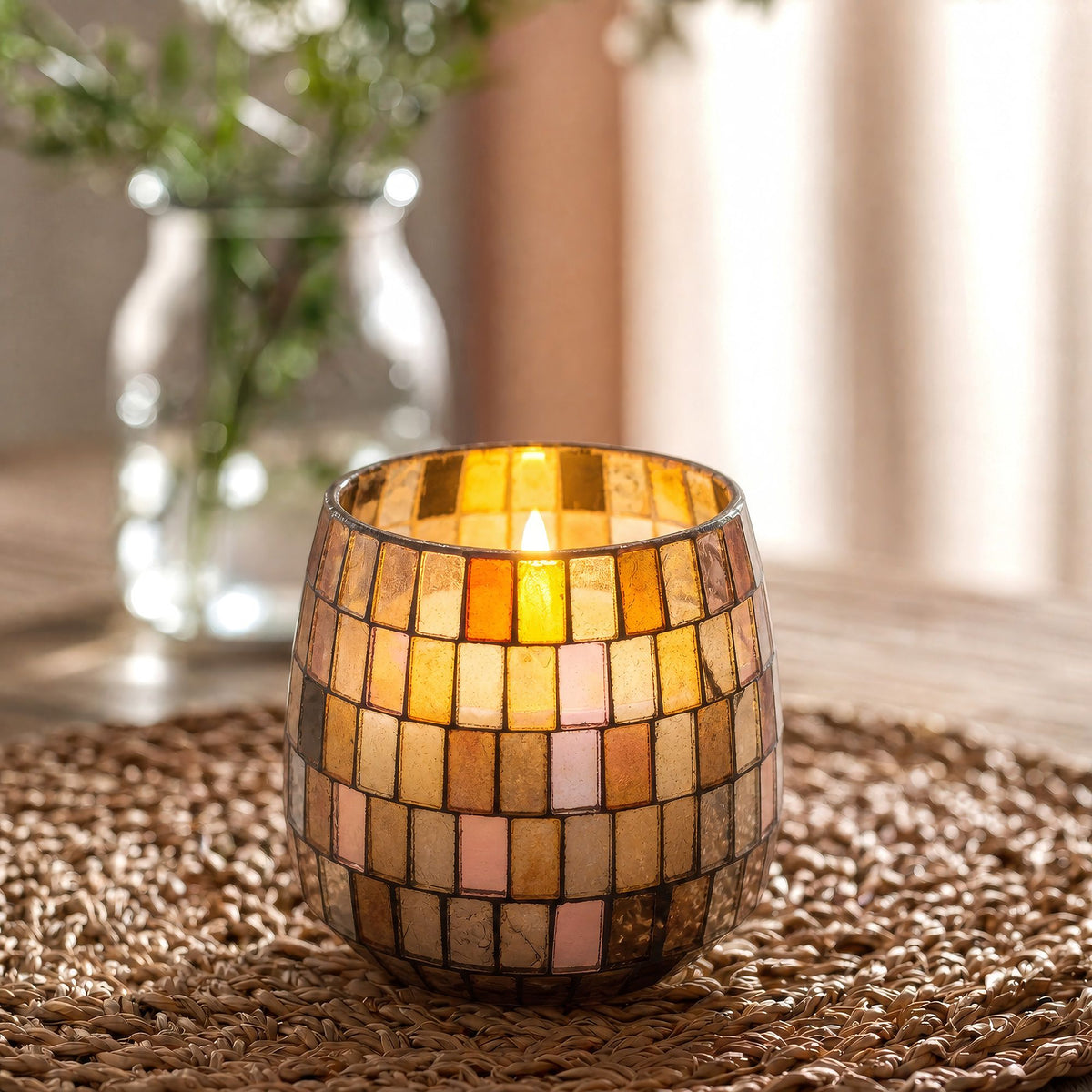 Medium Glass Jar Candles - Amber Mosaic - Spiru-shop.nl