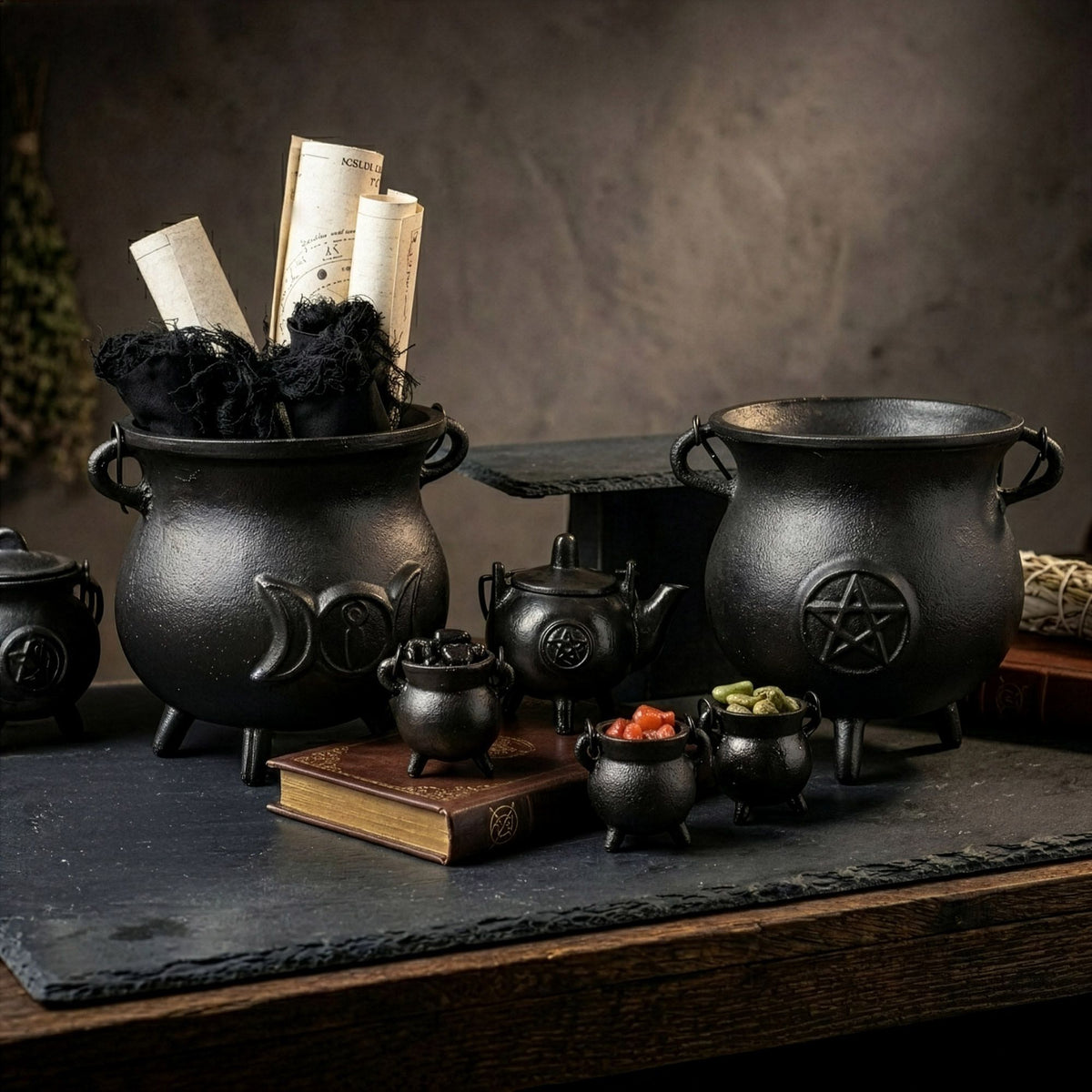 Extra Huge Cast Iron Cauldron with Pentagram 23x18cm (at least 4kg)