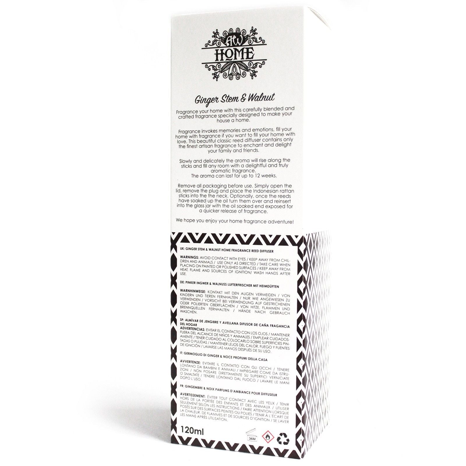 120ml Reed Diffuser - Ginger Stem & Walnut - Spiru-shop.nl