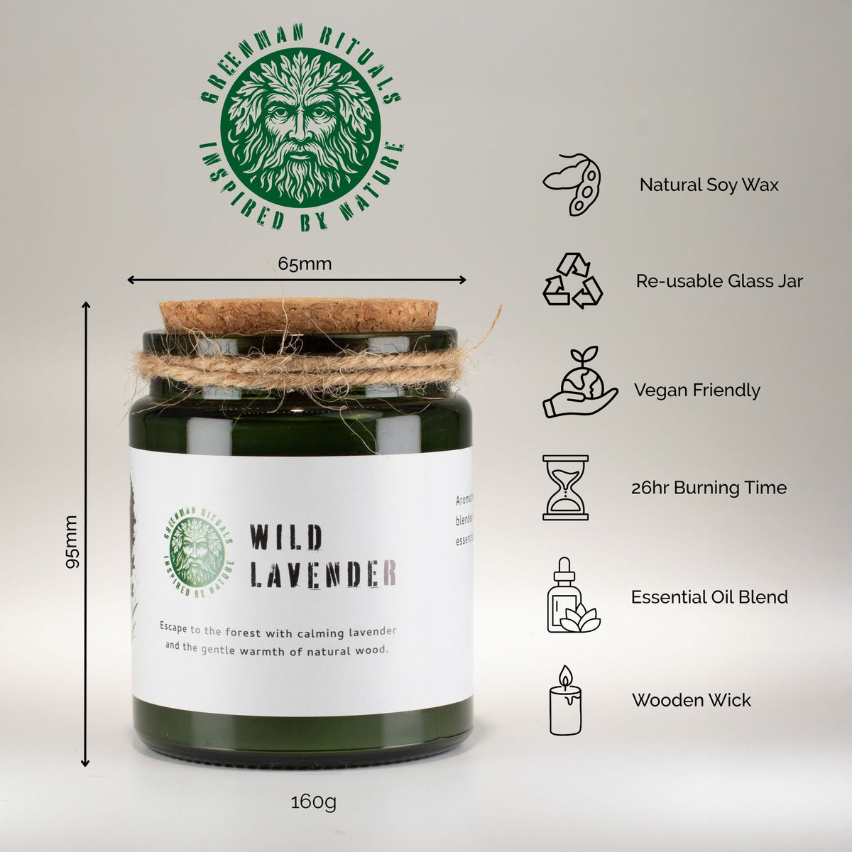 Greenman Woodwick Soy Candle - Wild Lavender - Spiru-shop.nl