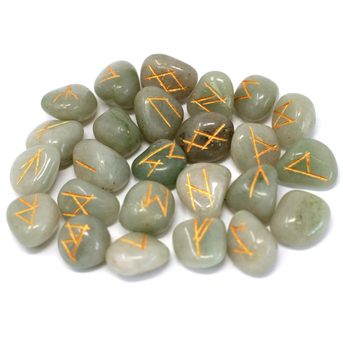 Runes Stone Set in Pouch - Green Aventurine - Spiru-shop.nl