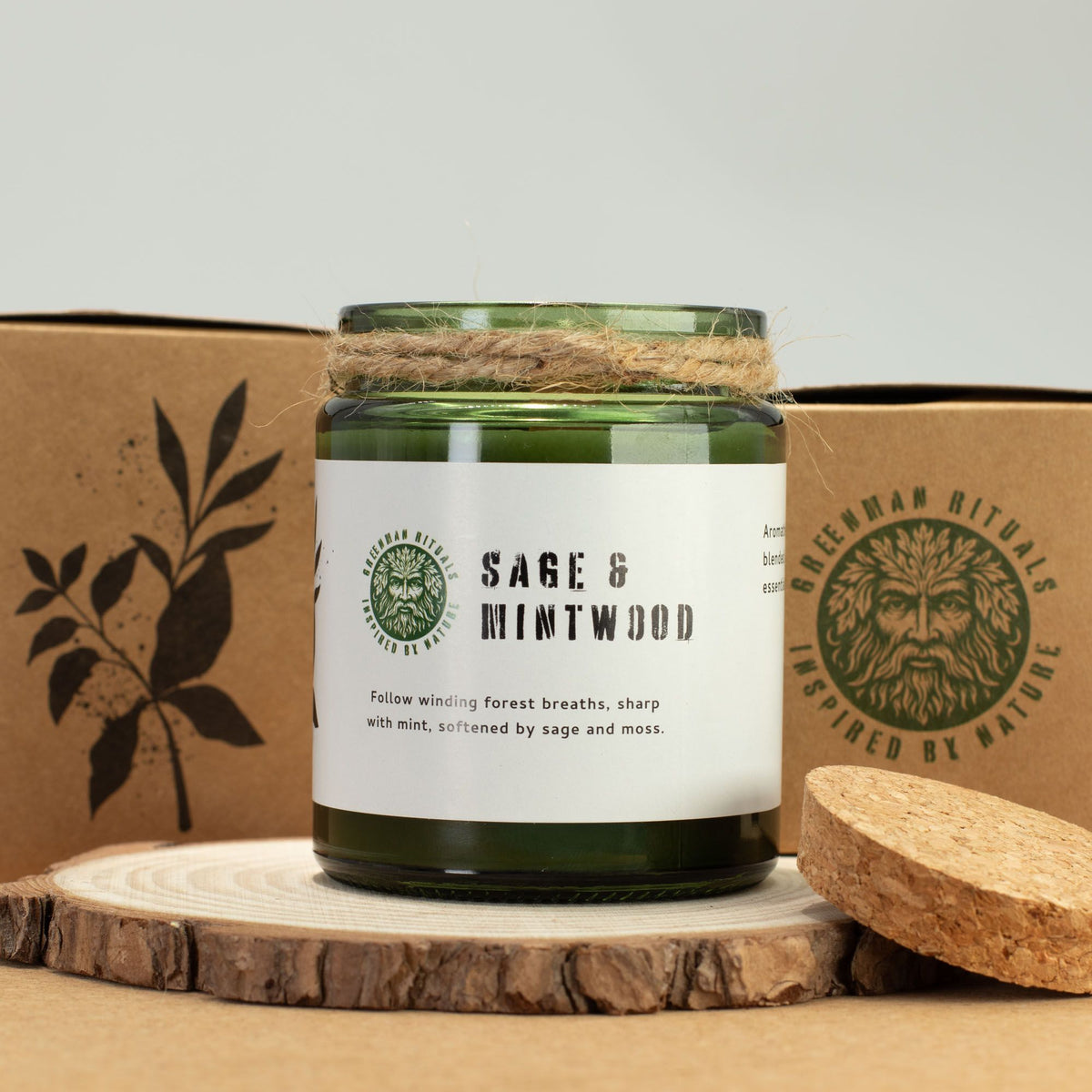 Greenman Woodwick Soy Candle - Sage & Mintwood - Spiru-shop.nl