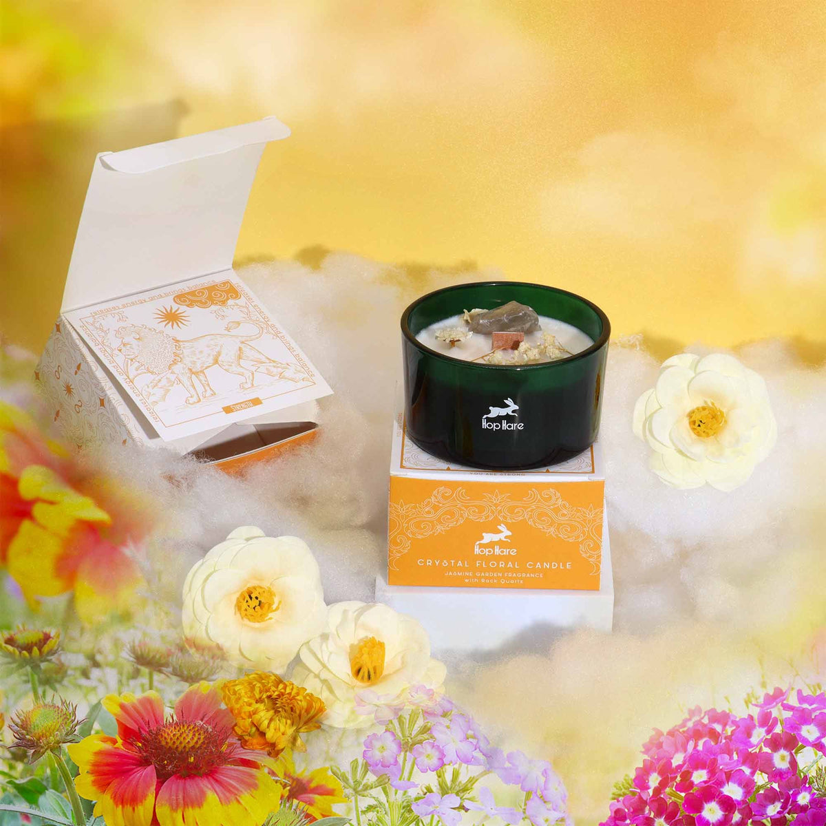 Hop Hare Crystal Magic Flower Candle - The Lion - Spiru-shop.nl