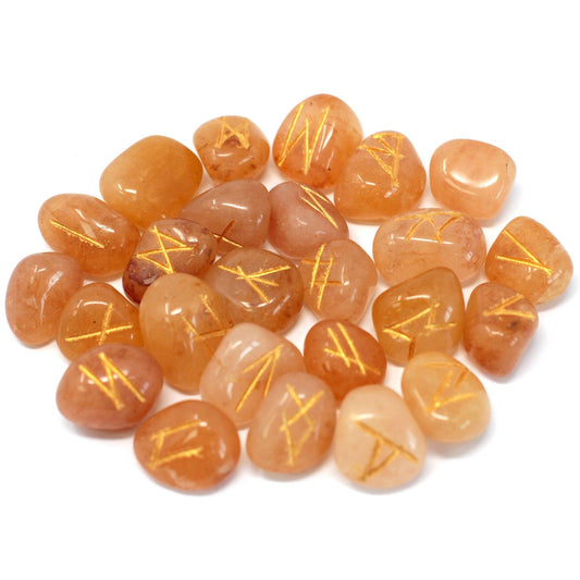 Runes Stone Set in Pouch - Yellow Aventurine - Spiru-shop.nl