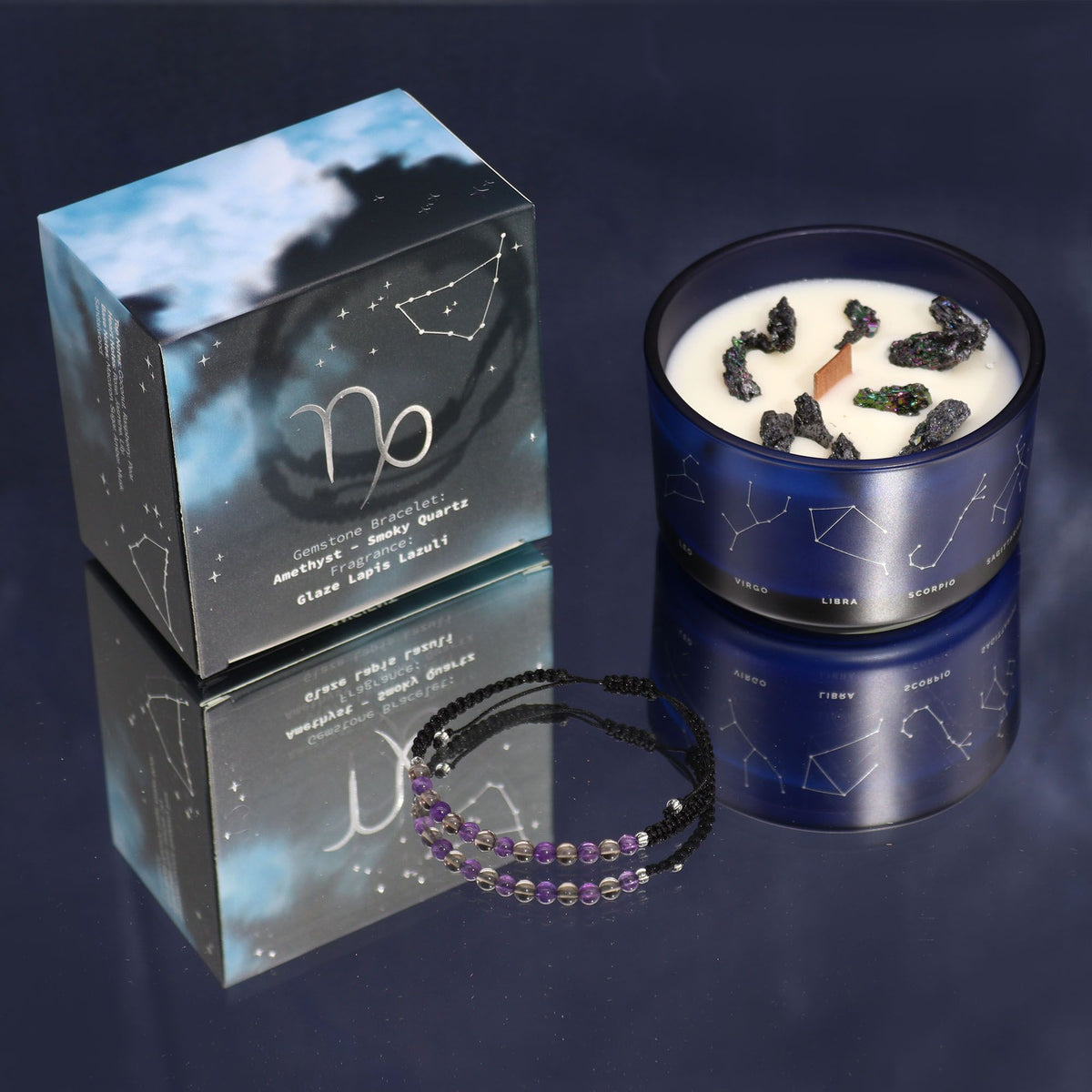 Zodiac Crystal Candle with Gemstone Bracelet - Capricorn - Spiru-shop.nl