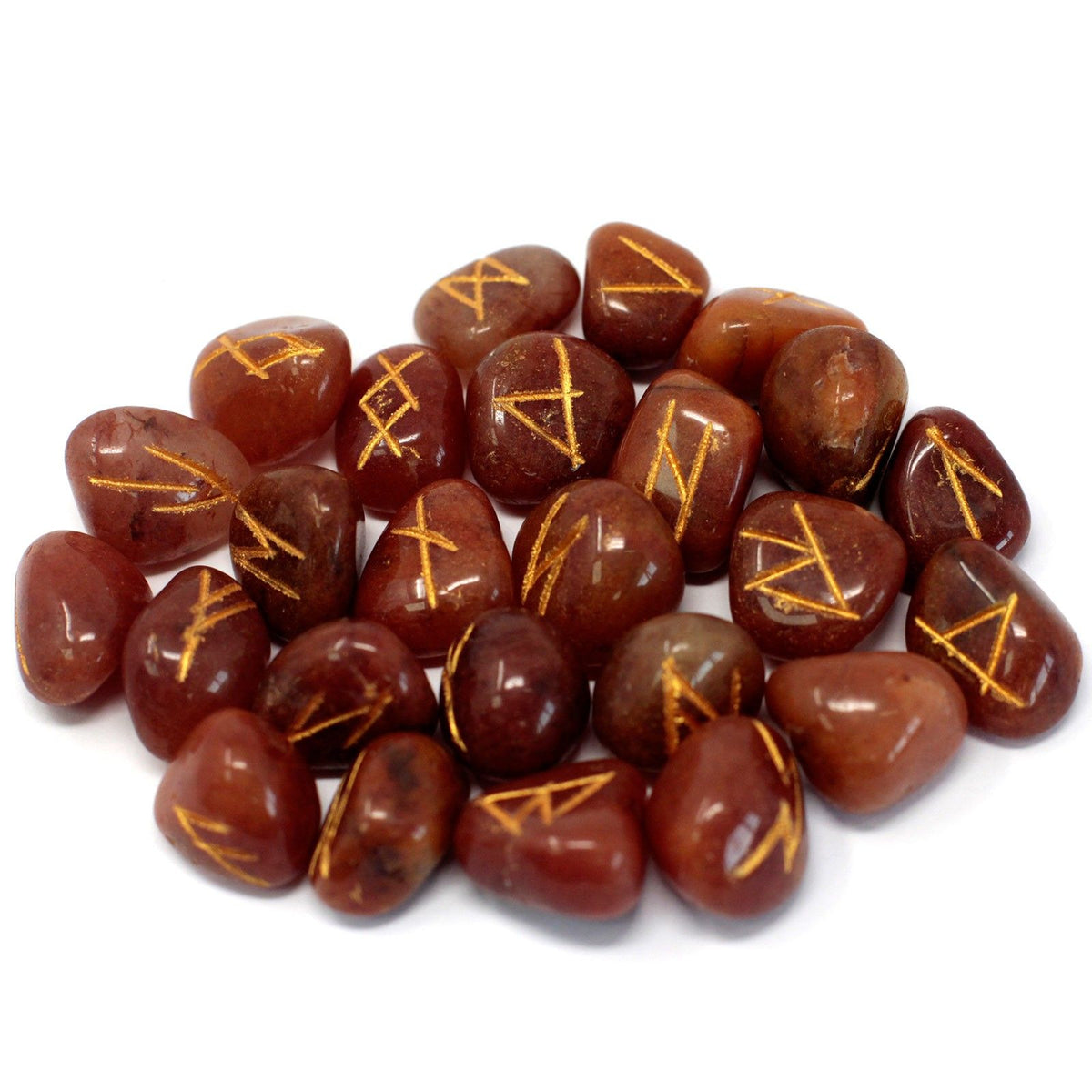Runes Stone Set in Pouch - Red Aventurine - Spiru-shop.nl