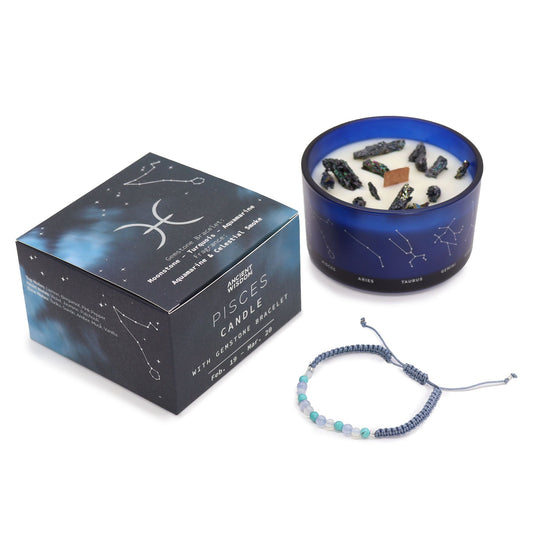 Zodiac Crystal Candle with Gemstone Bracelet - Pisces - Spiru-shop.nl