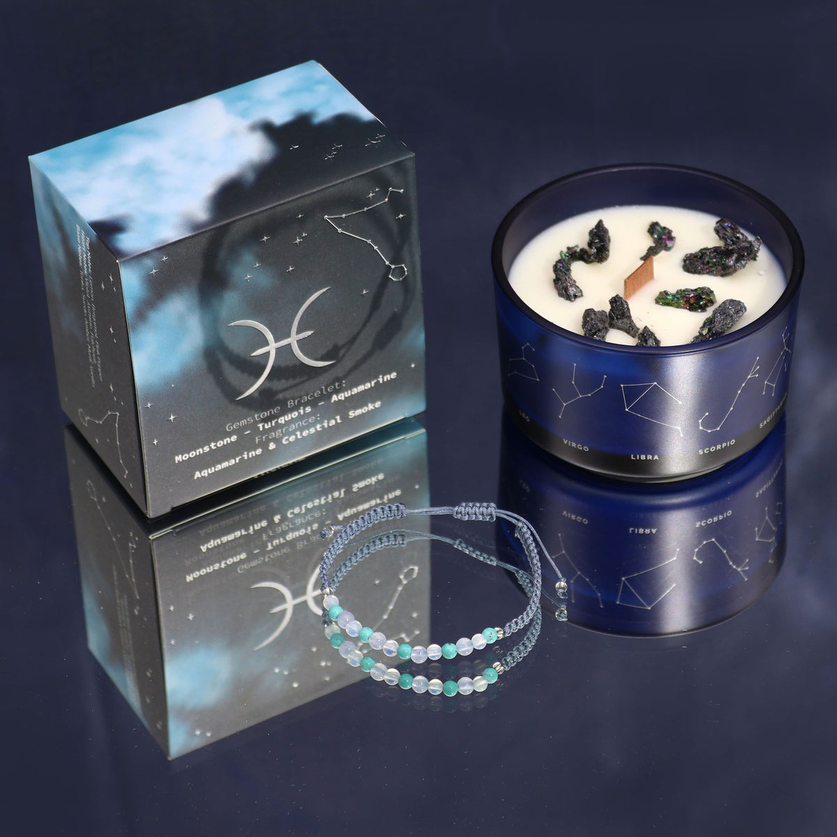 Zodiac Crystal Candle with Gemstone Bracelet - Pisces - Spiru-shop.nl