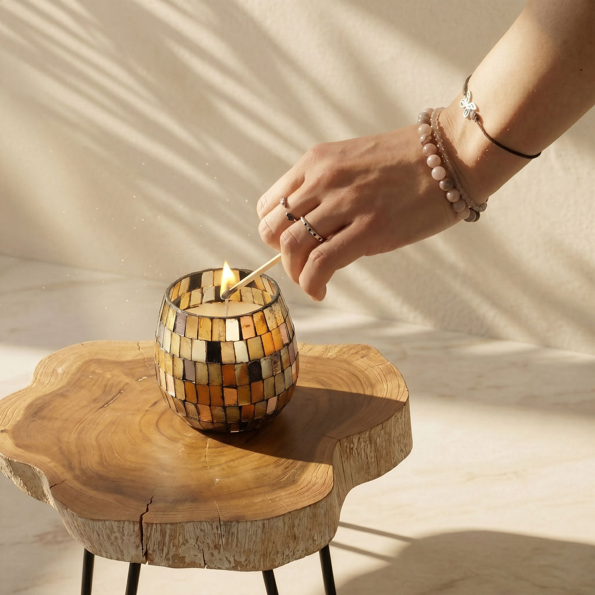 Small Glass Jar Candles - Amber Mosaic - Spiru-shop.nl