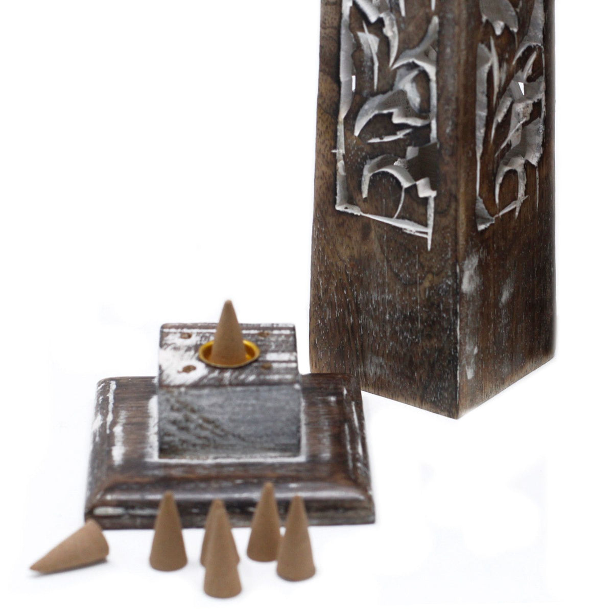 Tapered Incense Tower Washed Des2 - Mango Wood - Spiru-shop.nl