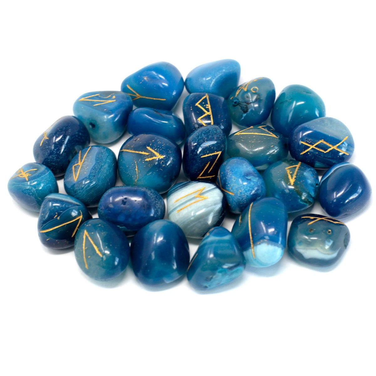 Runes Stone Set in Pouch - Blue Onyx - Spiru-shop.nl