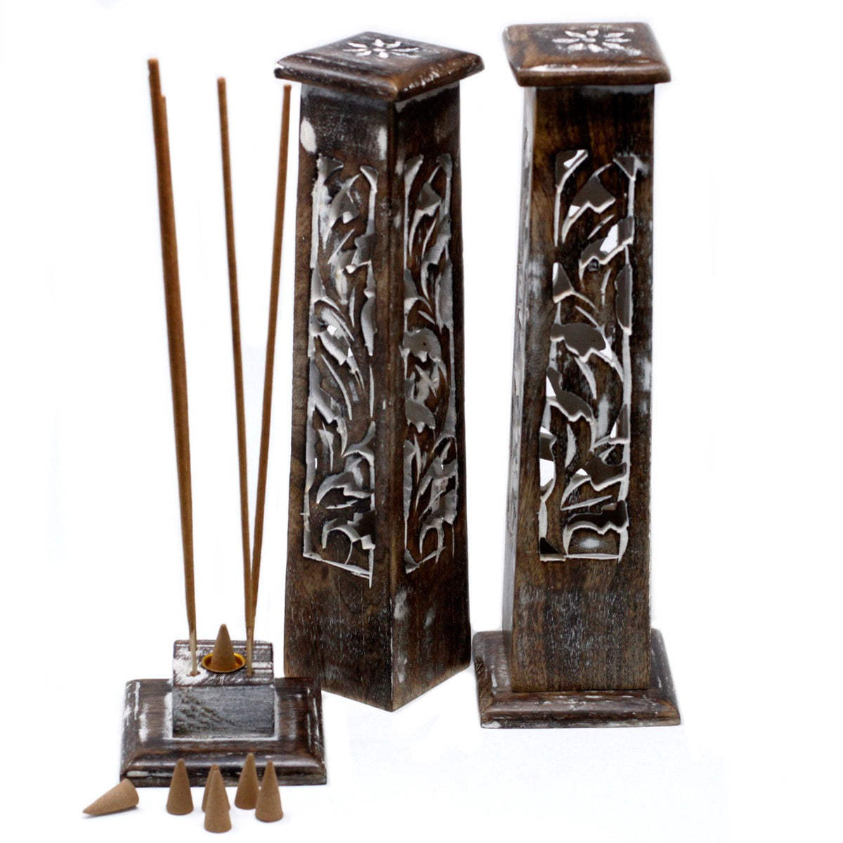Tapered Incense Tower Washed Des2 - Mango Wood - Spiru-shop.nl