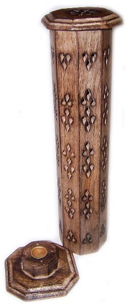 Hexagonal Incense Tower Smoke Box - Mango Wood - Spiru-shop.nl