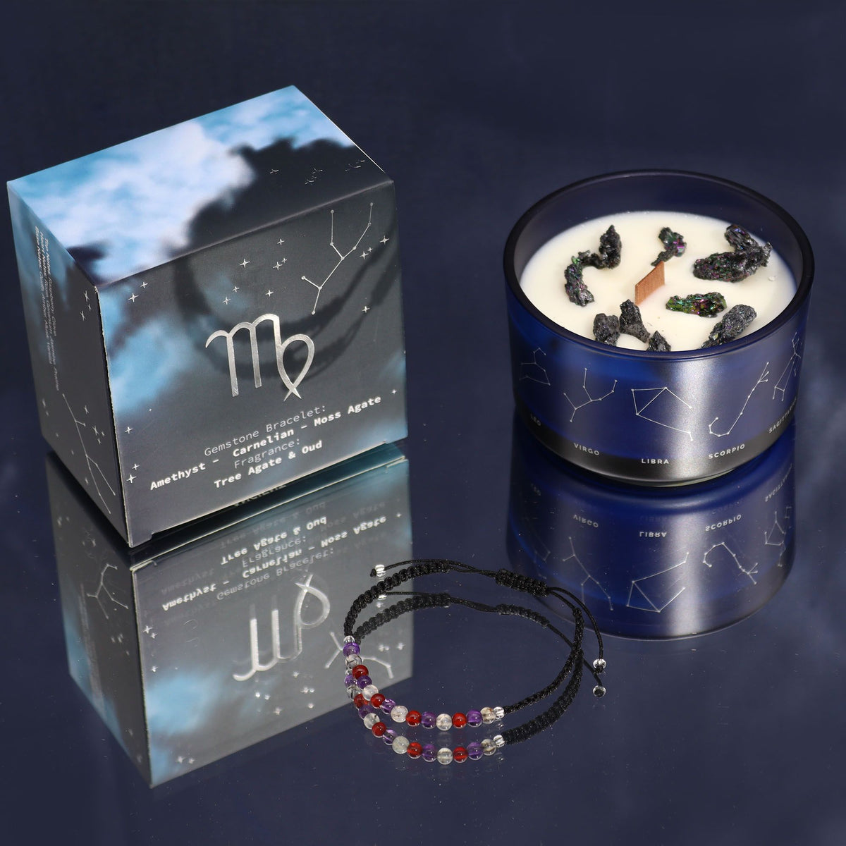 Zodiac Crystal Candle with Gemstone Bracelet - Virgo - Spiru-shop.nl