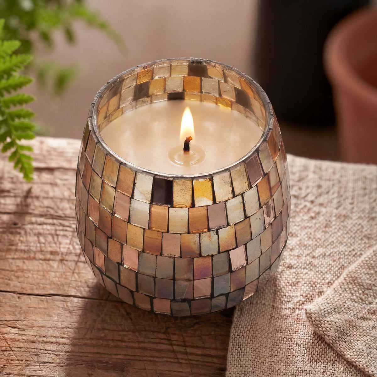 Medium Glass Jar Candles - Amber Mosaic - Spiru-shop.nl