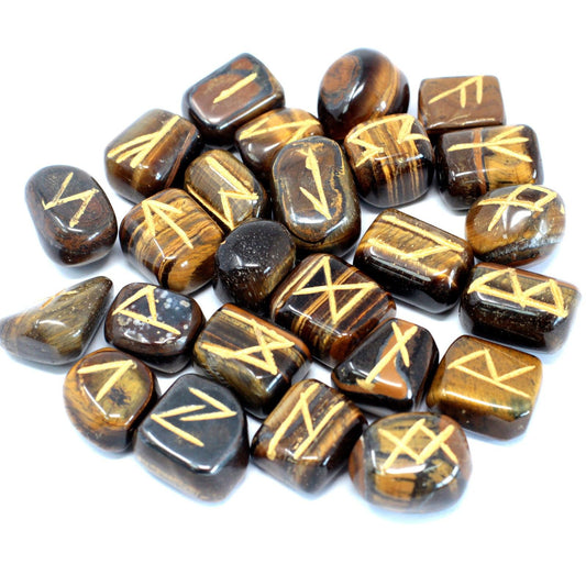Runes Stone Set in Pouch - Tiger Eye - Spiru-shop.nl