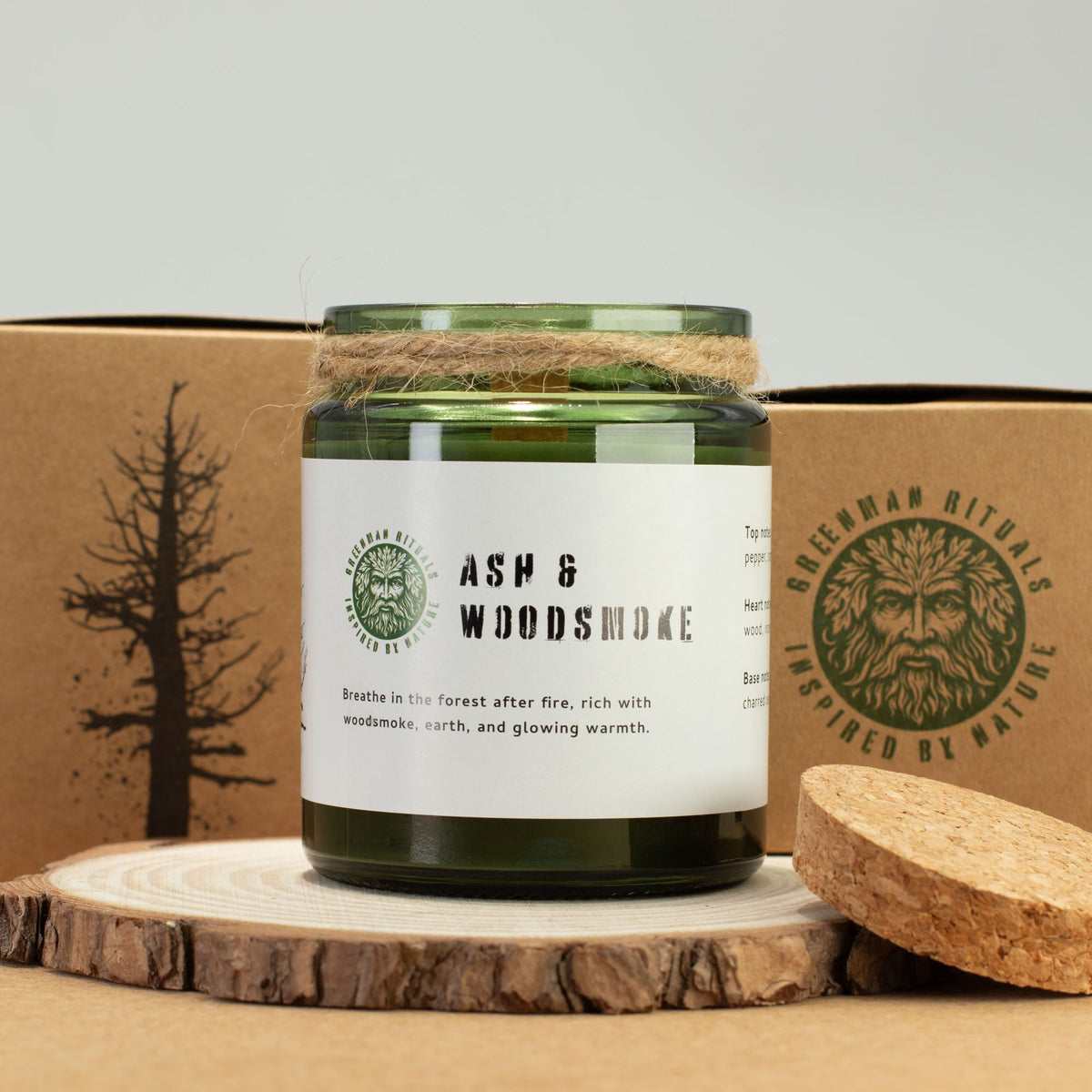 Greenman Woodwick Soy Candle - Ash & Woodsmoke - Spiru-shop.nl