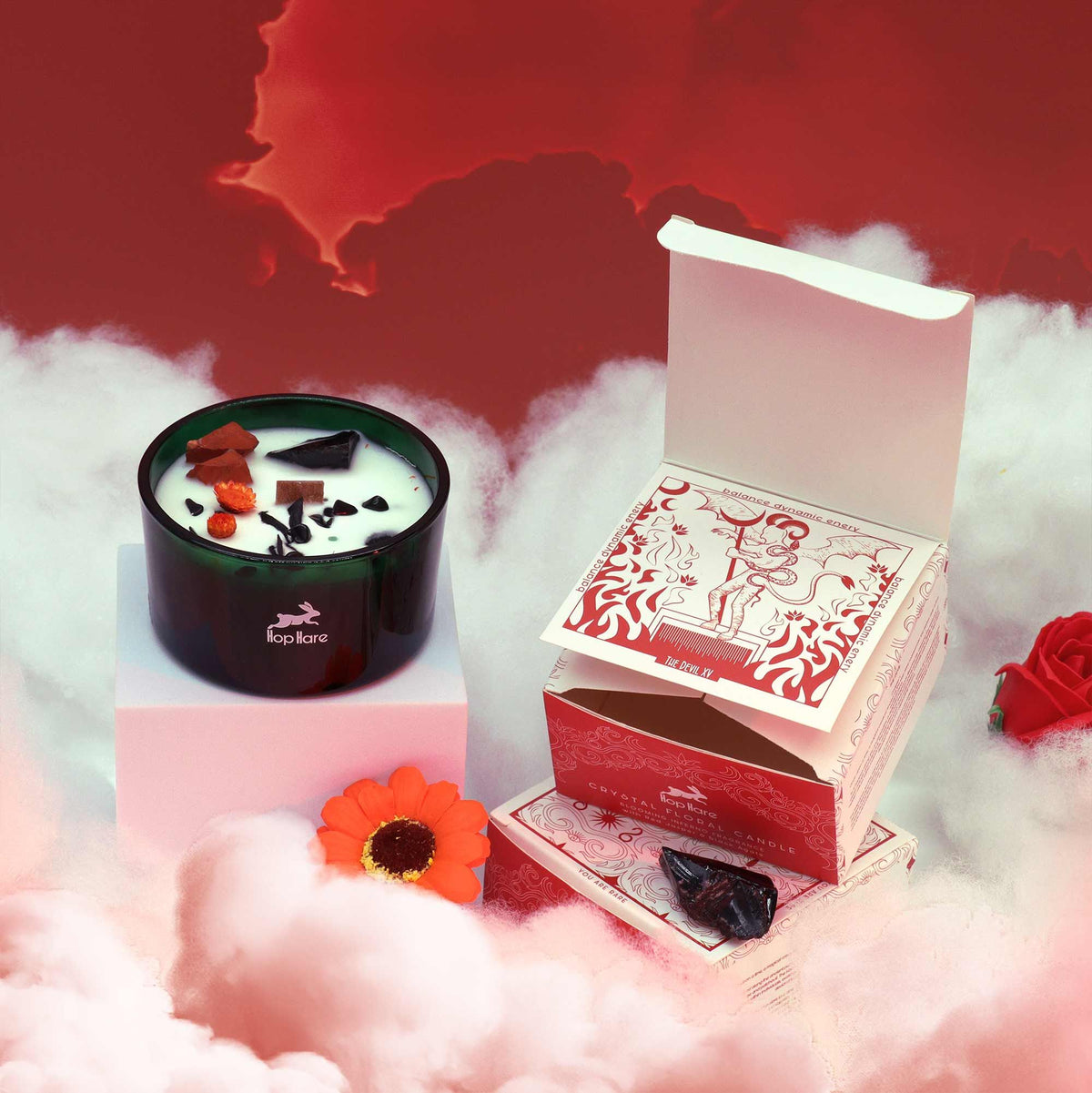 Hop Hare Crystal Magic Flower Candle - The Devil - Spiru-shop.nl