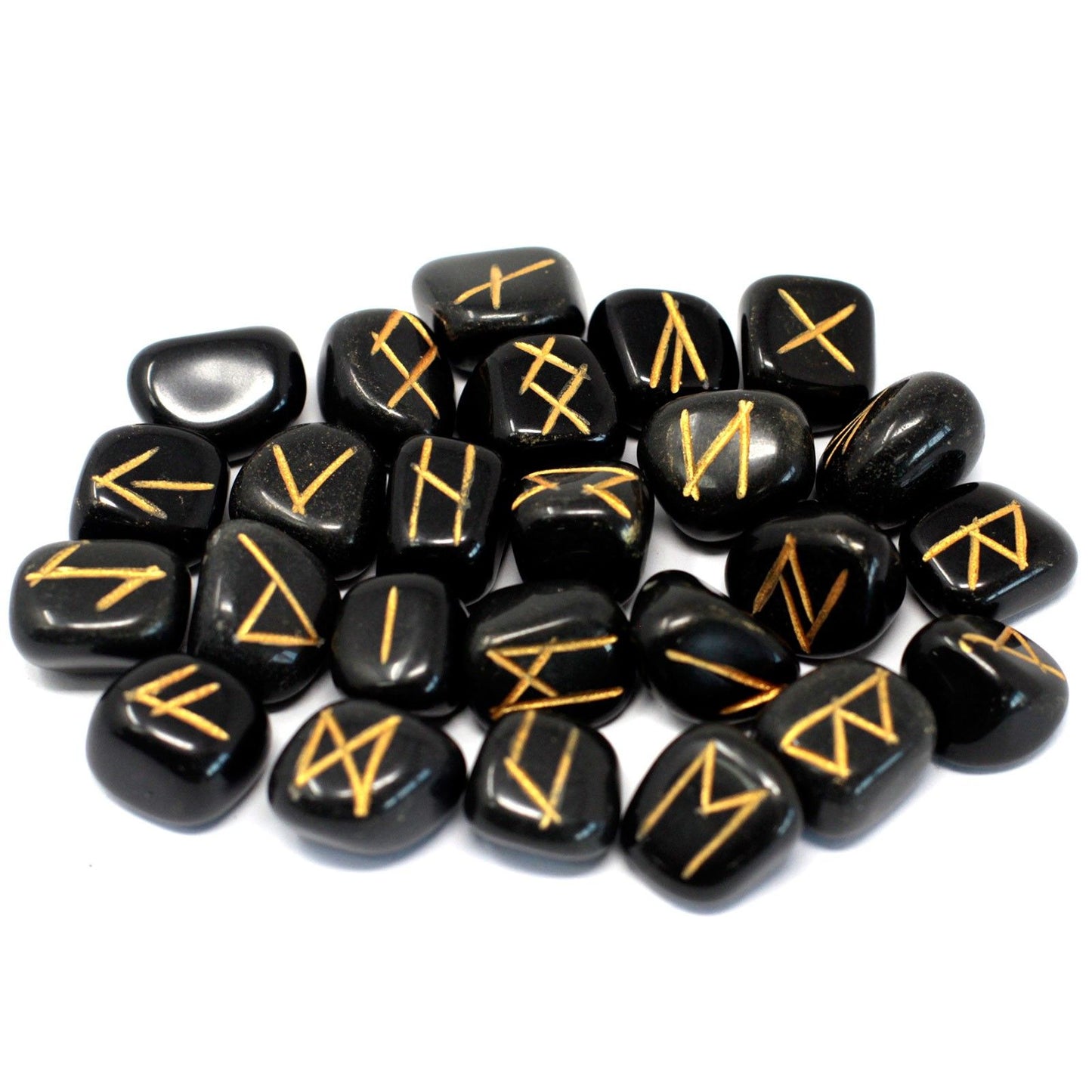 Runes Stone Set in Pouch - Black Agate - Spiru-shop.nl