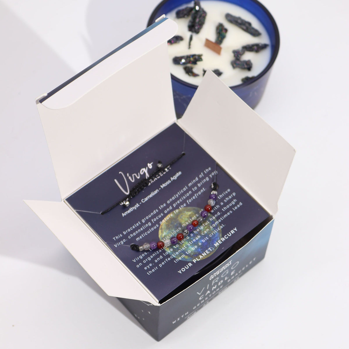 Zodiac Crystal Candle with Gemstone Bracelet - Virgo - Spiru-shop.nl