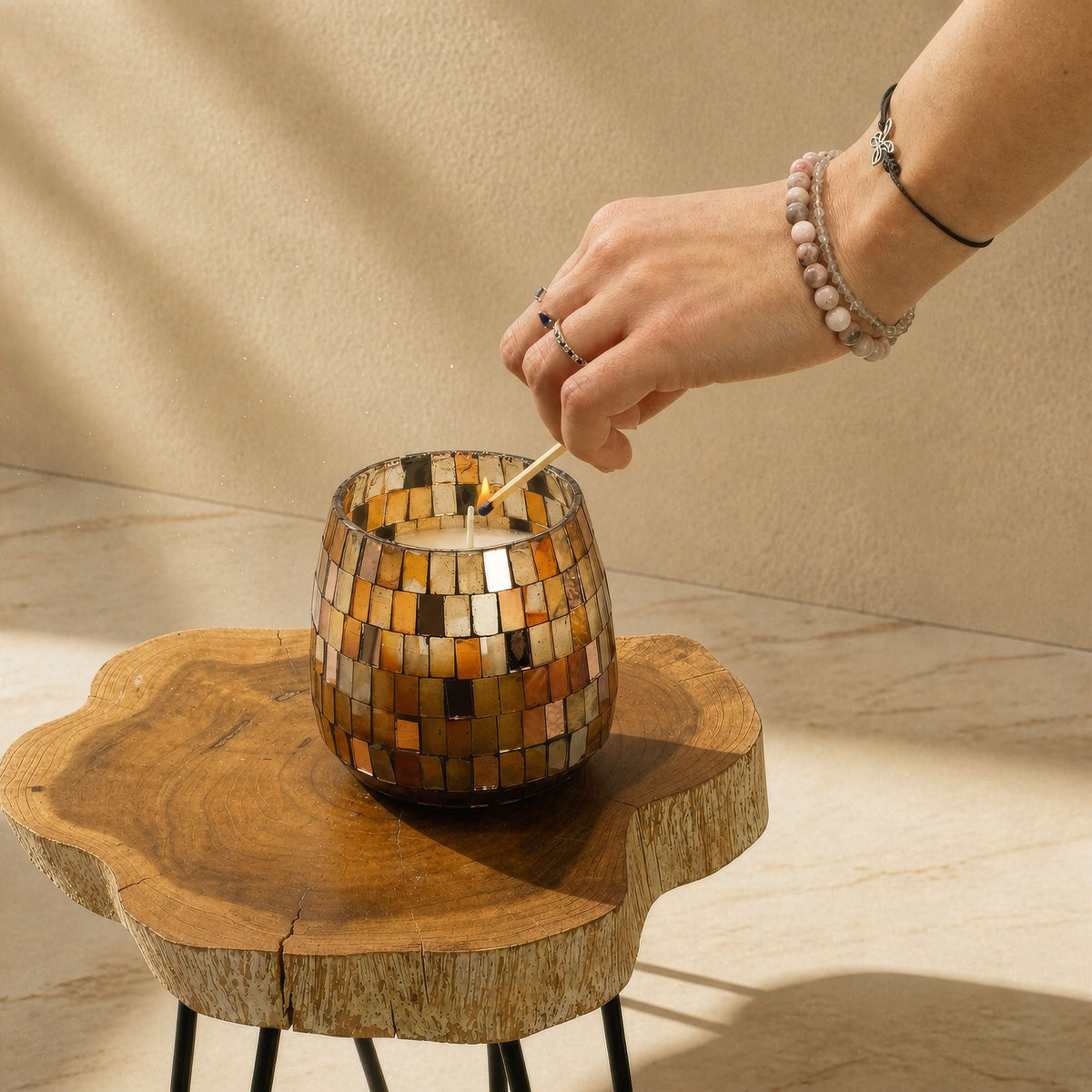 Medium Glass Jar Candles - Amber Mosaic - Spiru-shop.nl