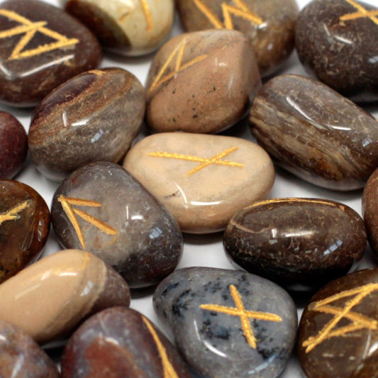 Runes Stone Set in Pouch - Fancy Jasper - Spiru-shop.nl