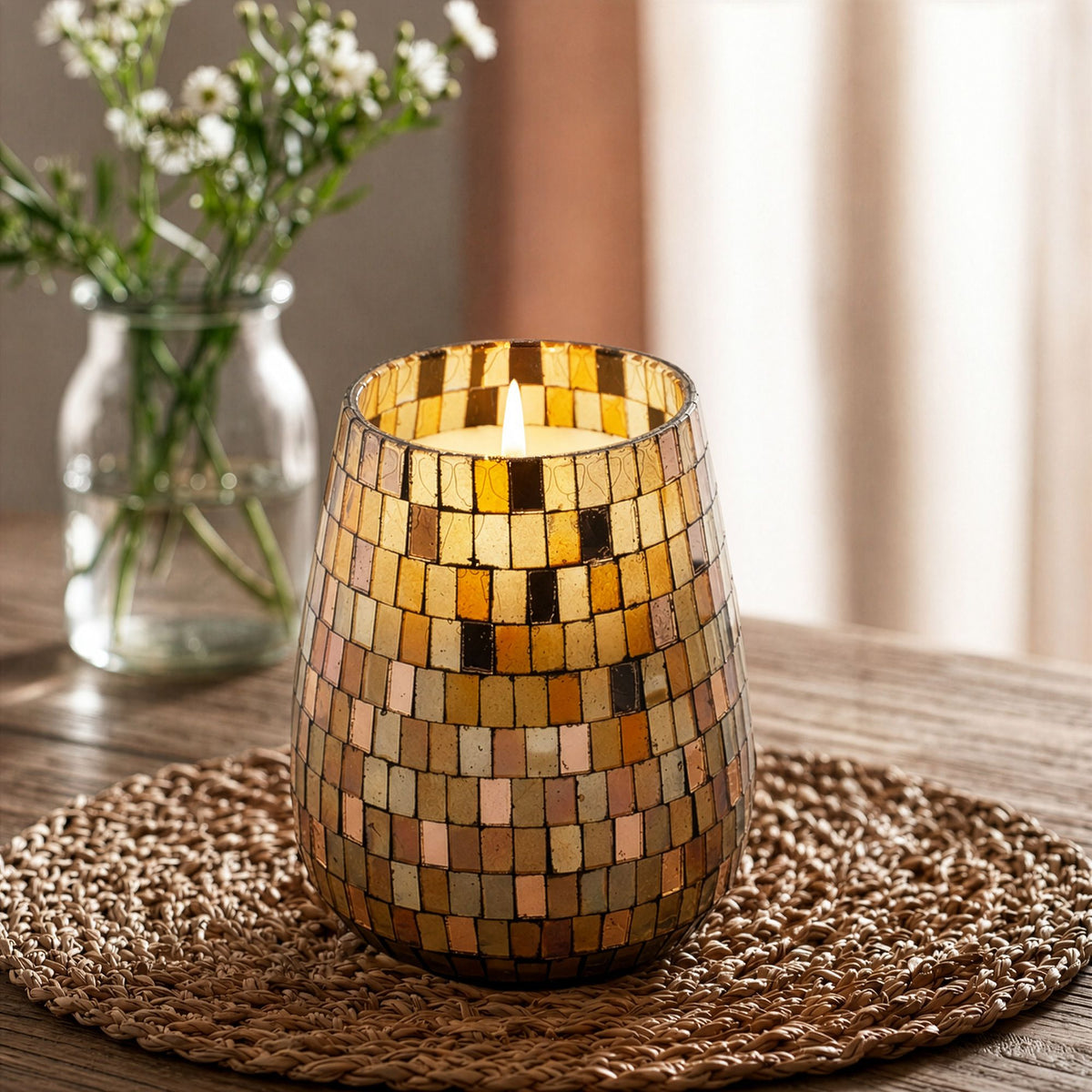 Tall Glass Jar Candles - Amber Mosaic - Spiru-shop.nl