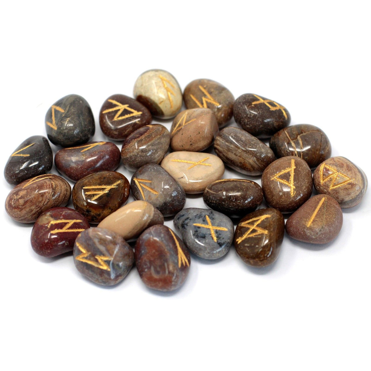 Runes Stone Set in Pouch - Fancy Jasper - Spiru-shop.nl