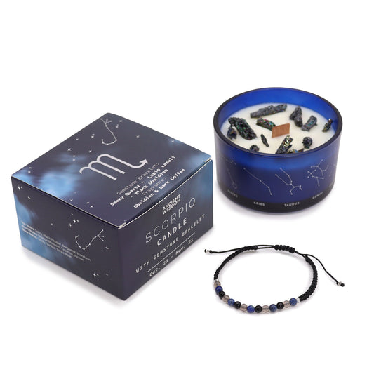 Zodiac Crystal Candle with Gemstone Bracelet - Scorpio - Spiru-shop.nl