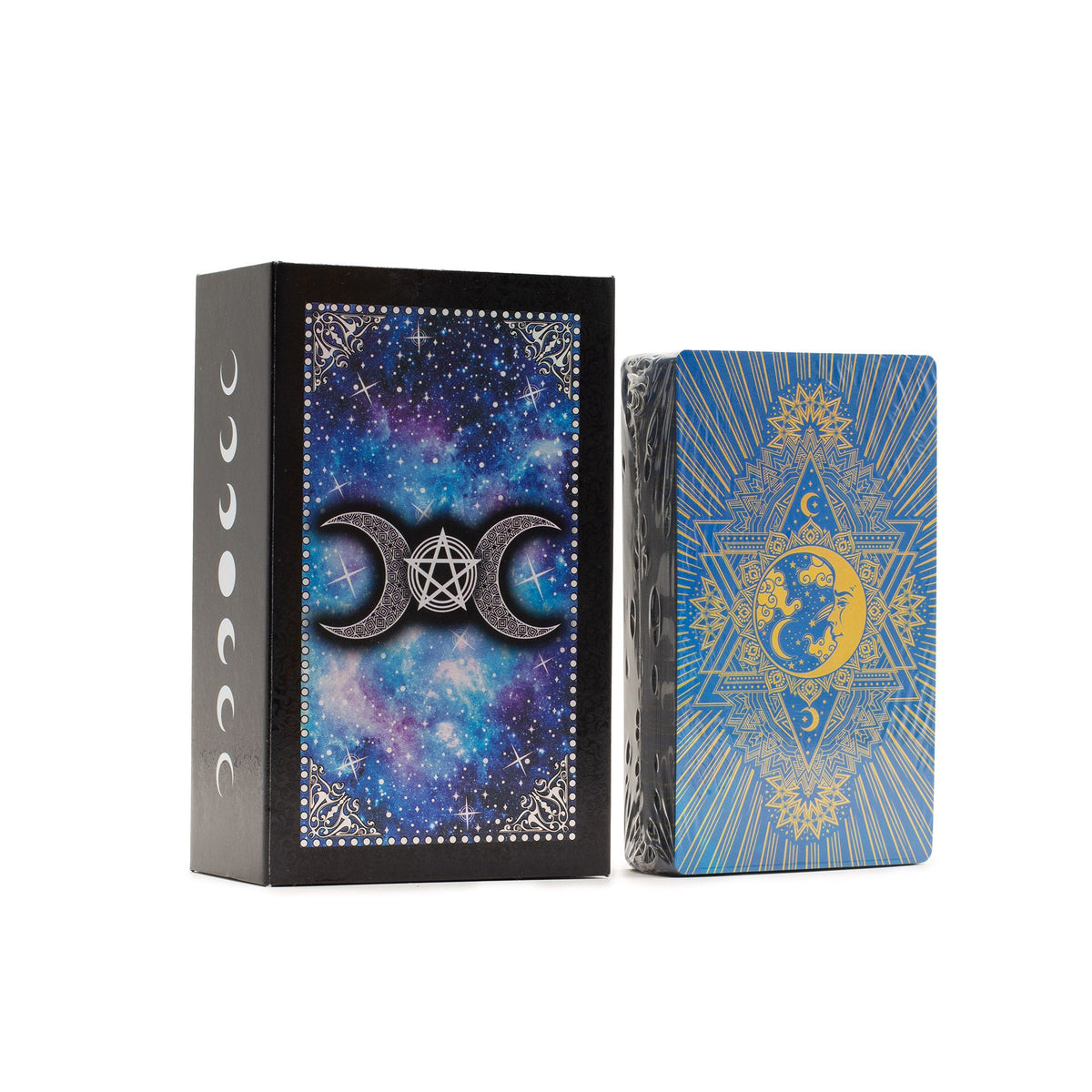Blue Foil Tarot Card Set - Moon Face - with booklet - Spiru-shop.nl