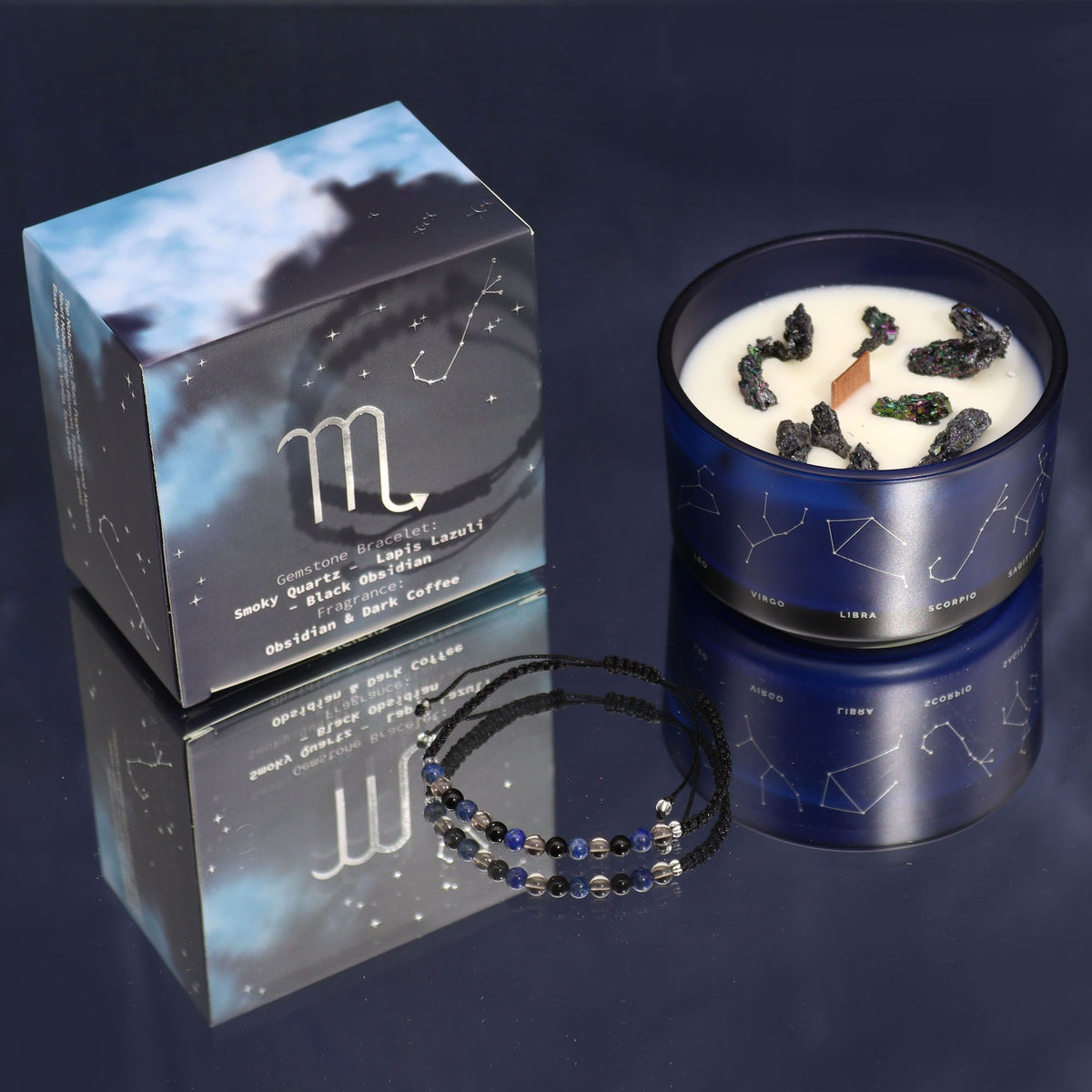 Zodiac Crystal Candle with Gemstone Bracelet - Scorpio - Spiru-shop.nl