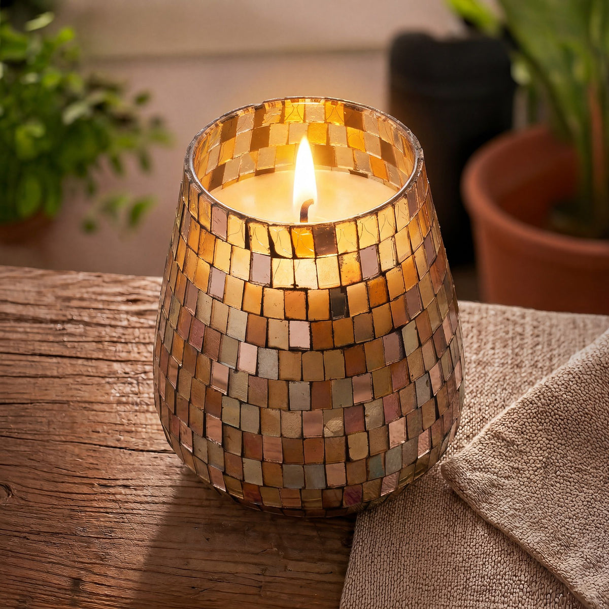 Tall Glass Jar Candles - Amber Mosaic - Spiru-shop.nl