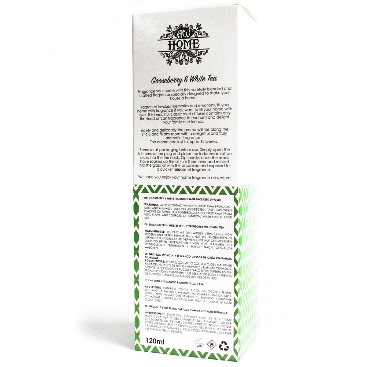 120ml Reed Diffuser - Gooseberry & White Tea - Spiru-shop.nl
