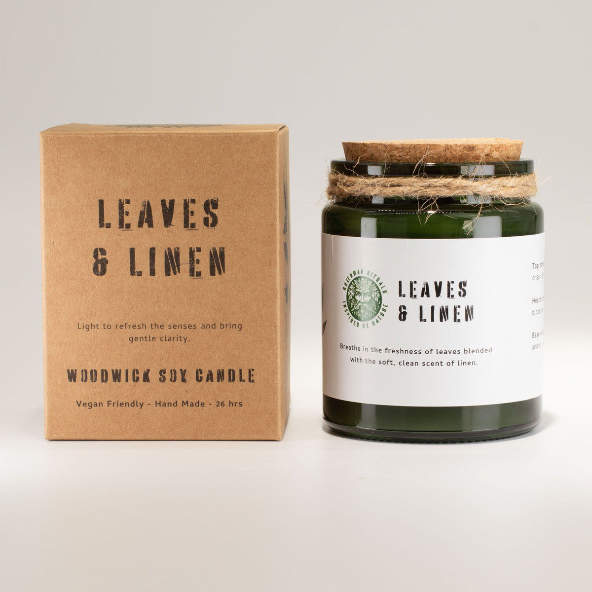 Greenman Woodwick Soy Candle - Leaves and Linen - Spiru-shop.nl
