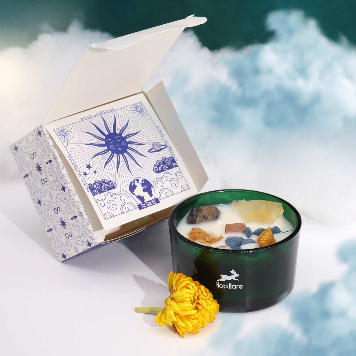 Hop Hare Crystal Magic Flower Candle - The Sun - Spiru-shop.nl