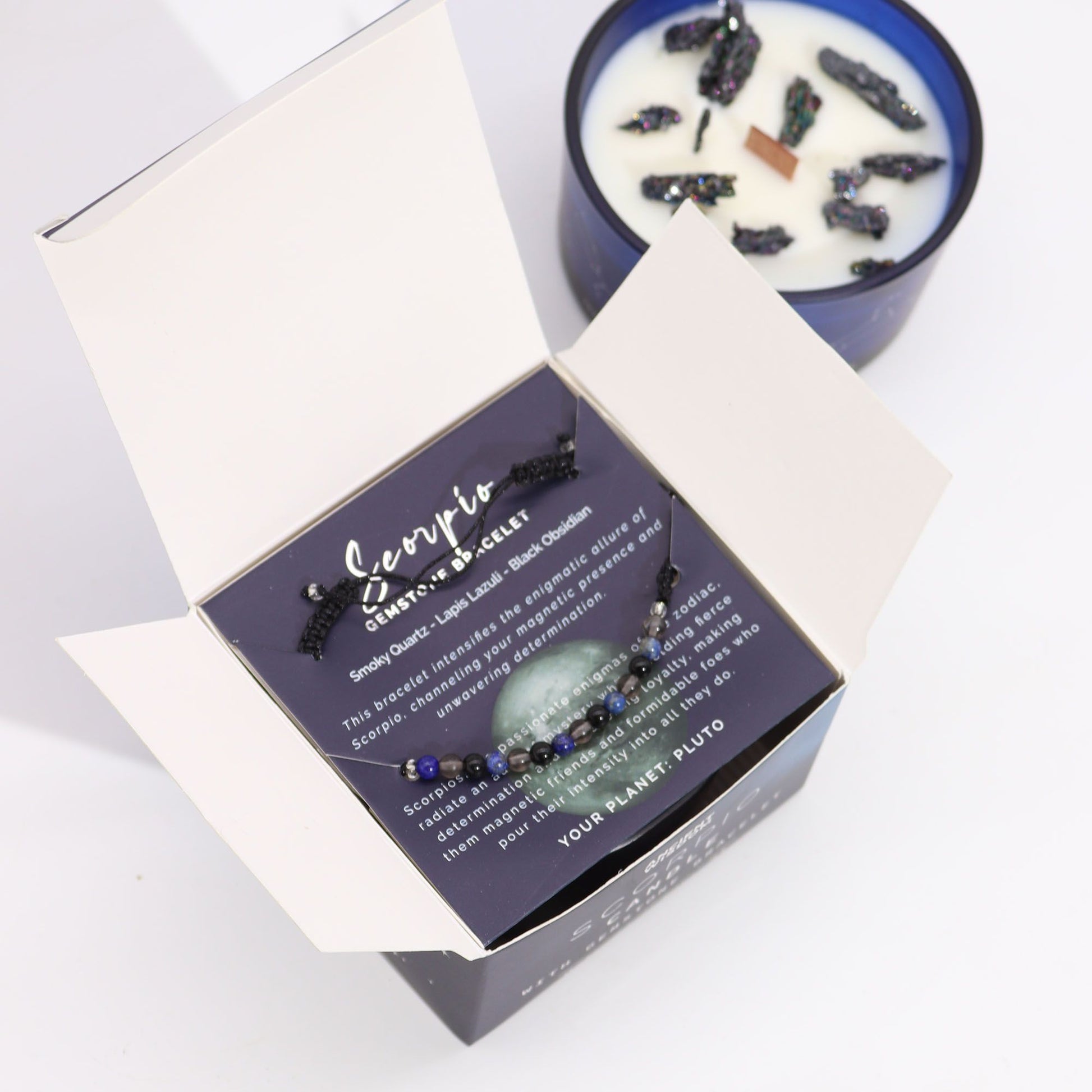 Zodiac Crystal Candle with Gemstone Bracelet - Scorpio - Spiru-shop.nl