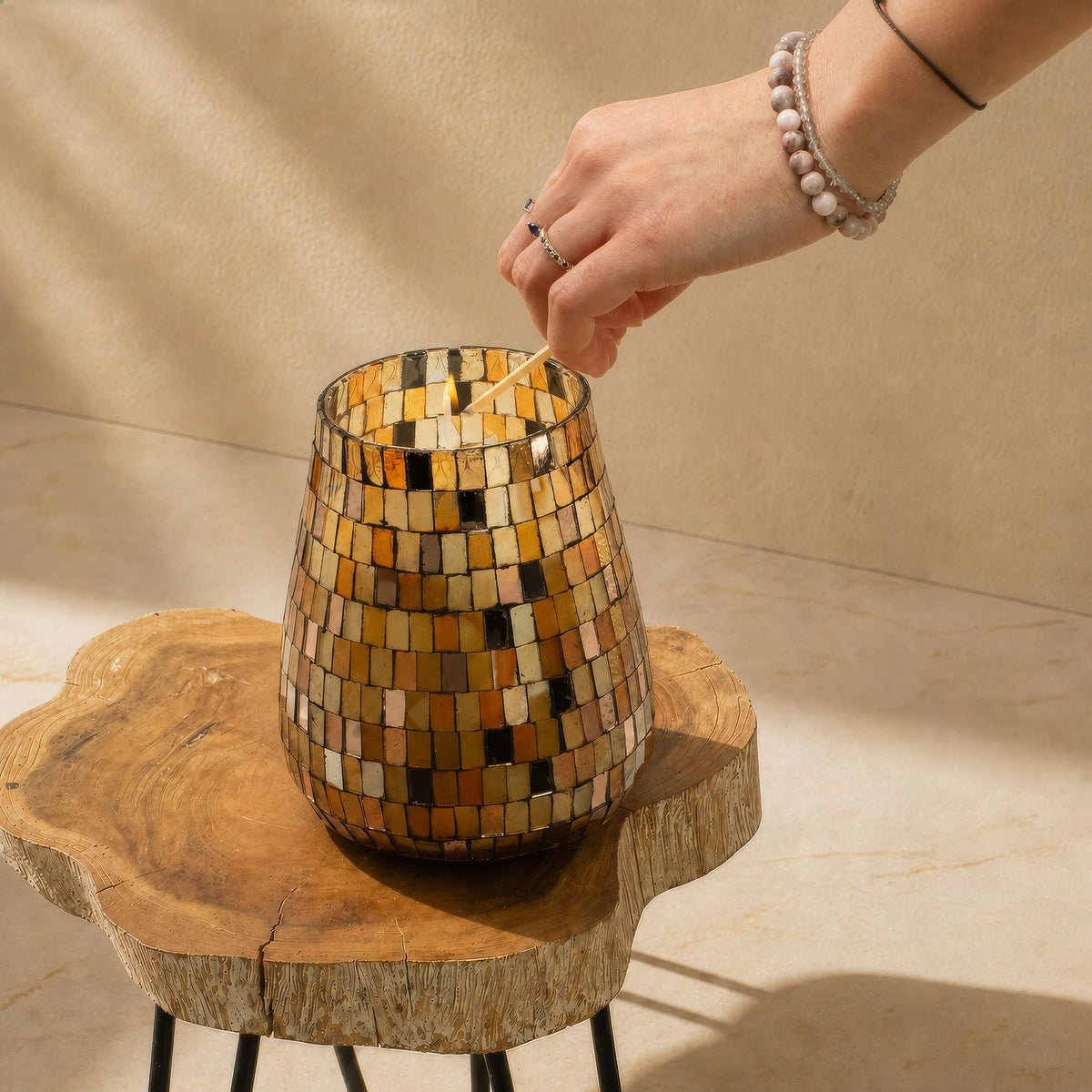 Tall Glass Jar Candles - Amber Mosaic - Spiru-shop.nl