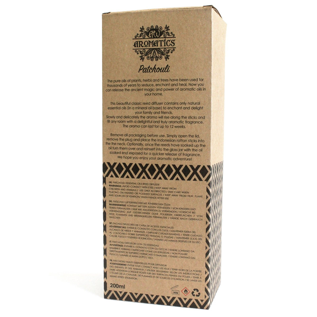 200ml Patchouli Essential Oil Reed Diffuser - Spiru-shop.nl