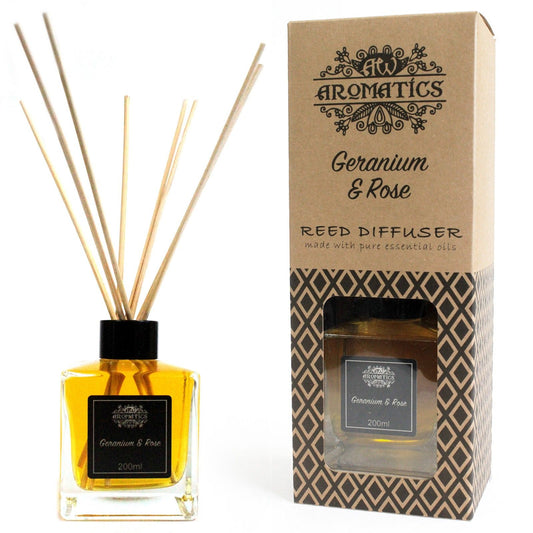 200ml Geranium & Rose Essential Oil Reed Diffuser - Spiru-shop.nl