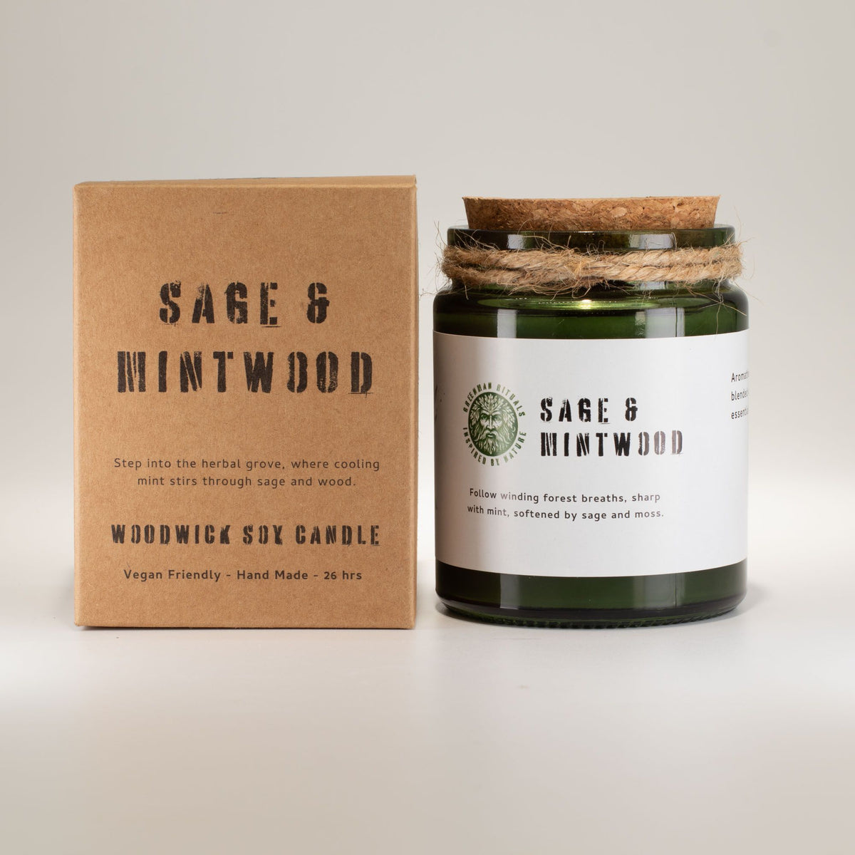 Greenman Woodwick Soy Candle - Sage & Mintwood - Spiru-shop.nl