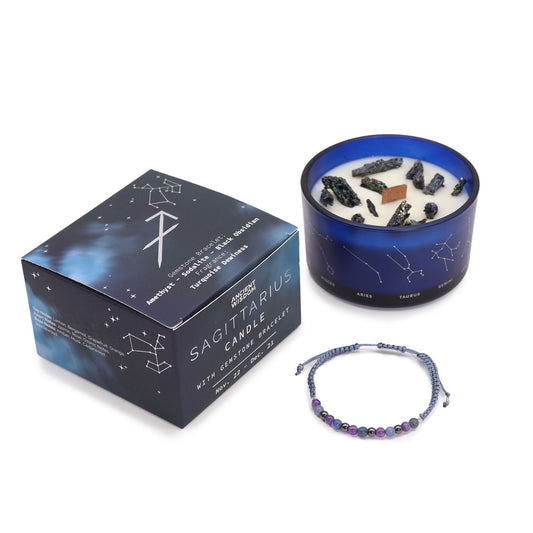 Zodiac Crystal Candle with Gemstone Bracelet - Sagittarius - Spiru-shop.nl