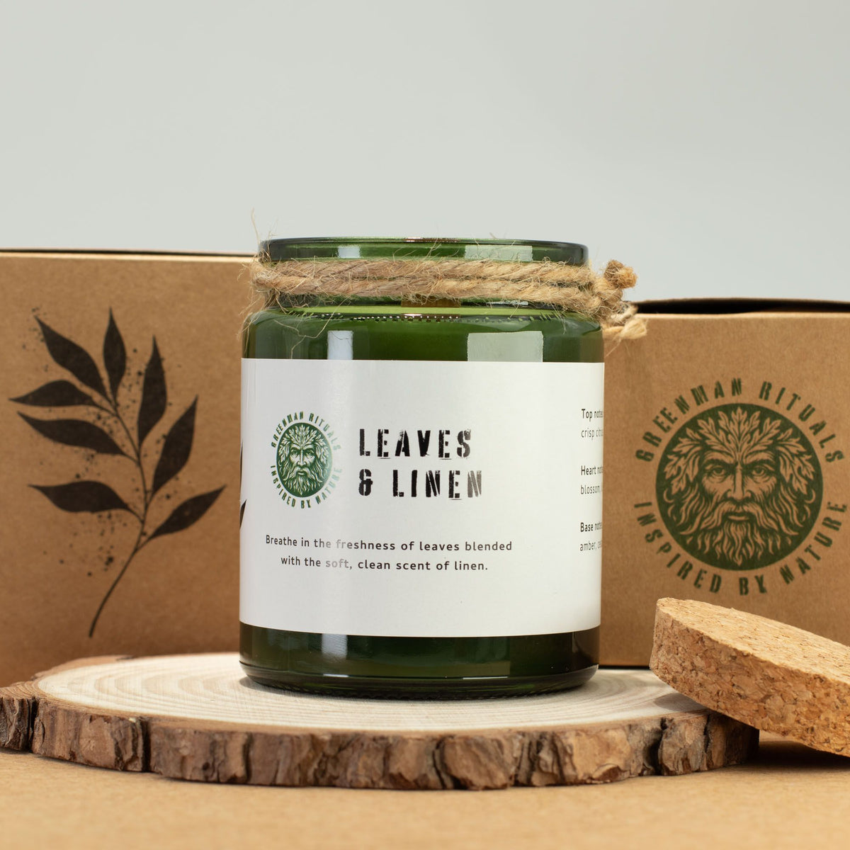 Greenman Woodwick Soy Candle - Leaves and Linen - Spiru-shop.nl