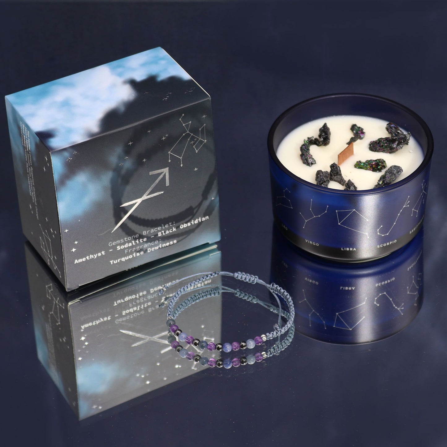 Zodiac Crystal Candle with Gemstone Bracelet - Sagittarius - Spiru-shop.nl