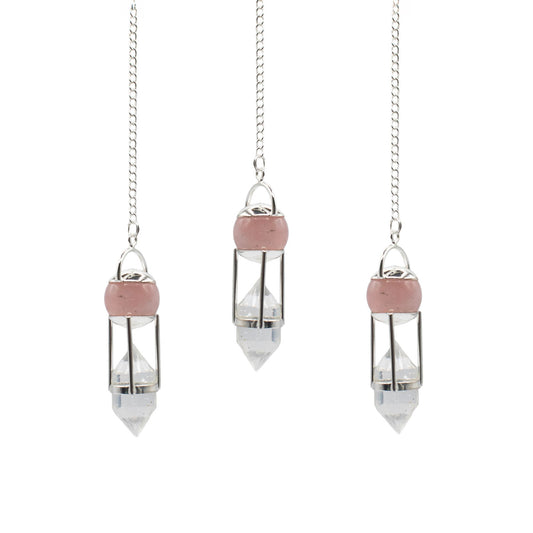 The Heart Whisperer- Double Power Pendulum - Rose Quartz Globe - Clear Quartz Double Terminated