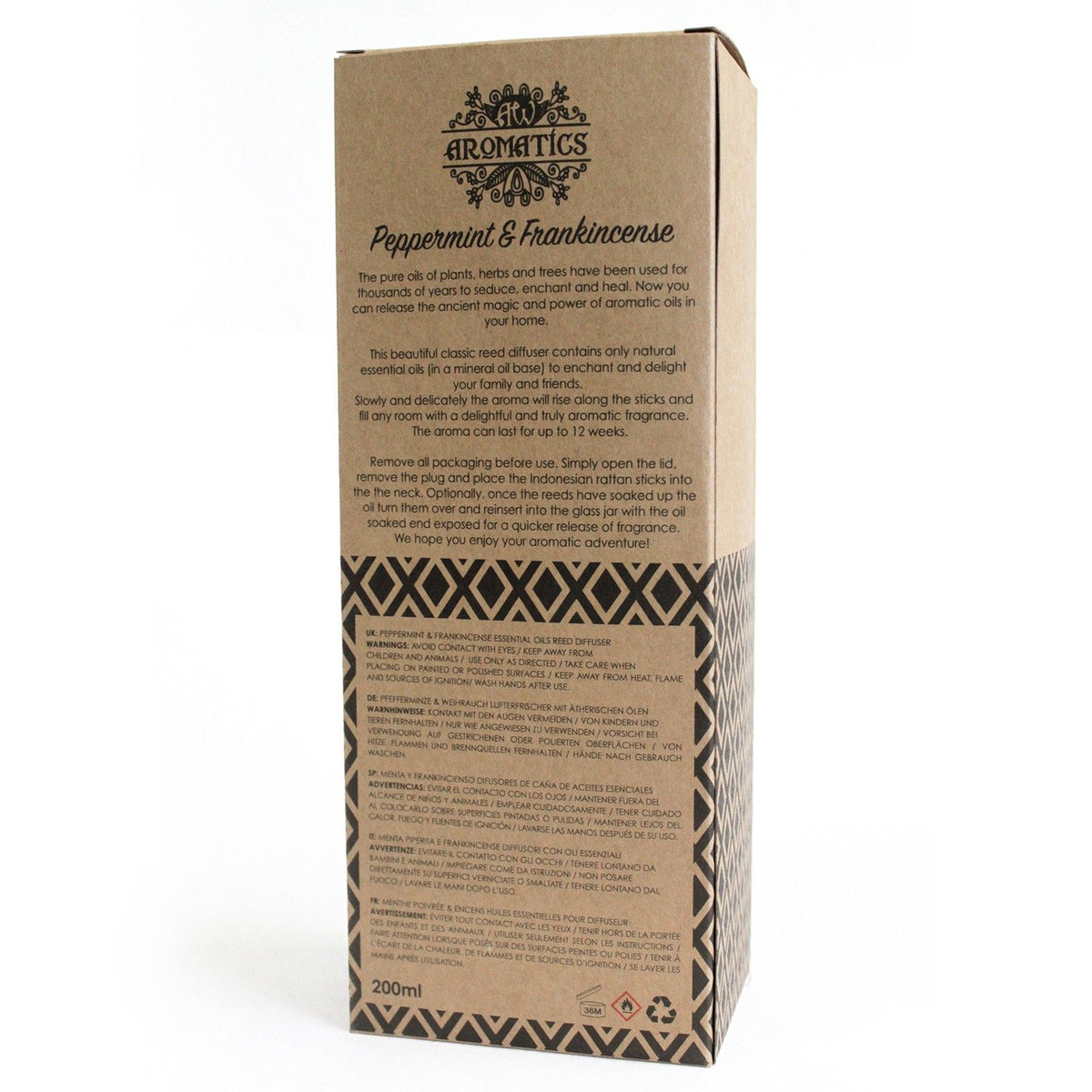 200ml Peppermint & Frankincense Essential Oil Reed Diffuser - Spiru-shop.nl