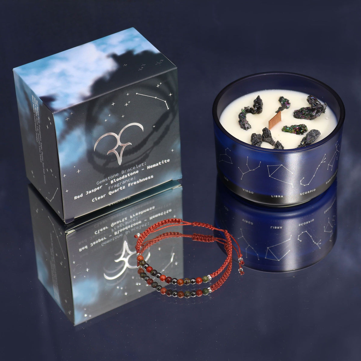 Zodiac Crystal Candle with Gemstone Bracelet - Aries - Spiru-shop.nl