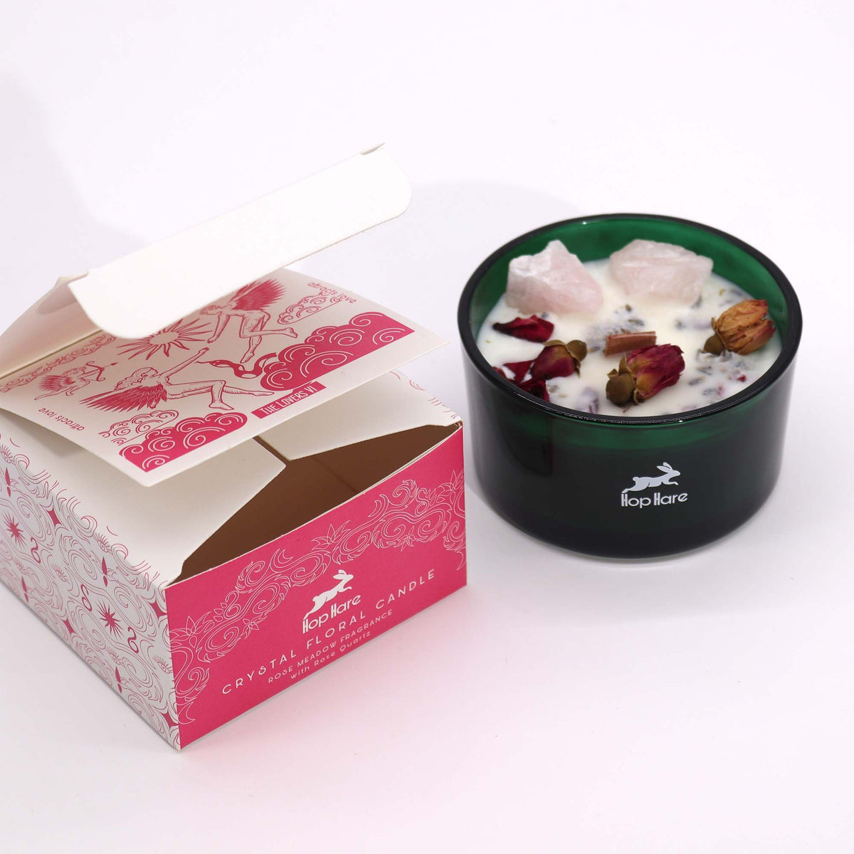 Hop Hare Crystal Magic Flower Candle - The Lovers - Spiru-shop.nl