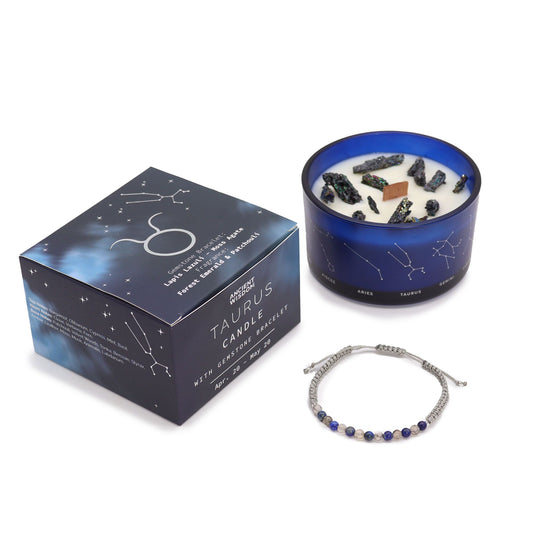 Zodiac Crystal Candle with Gemstone Bracelet - Taurus - Spiru-shop.nl