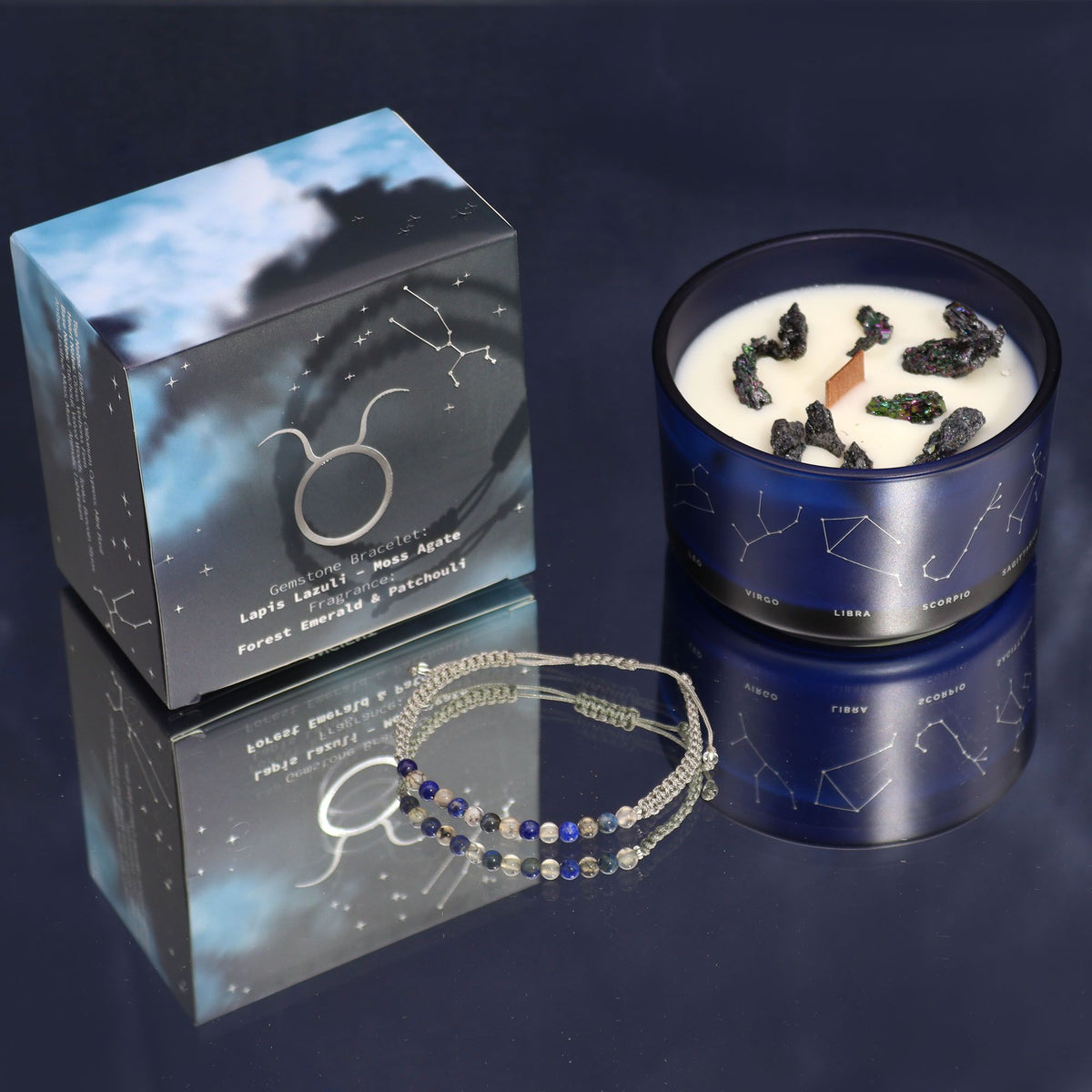 Zodiac Crystal Candle with Gemstone Bracelet - Taurus - Spiru-shop.nl