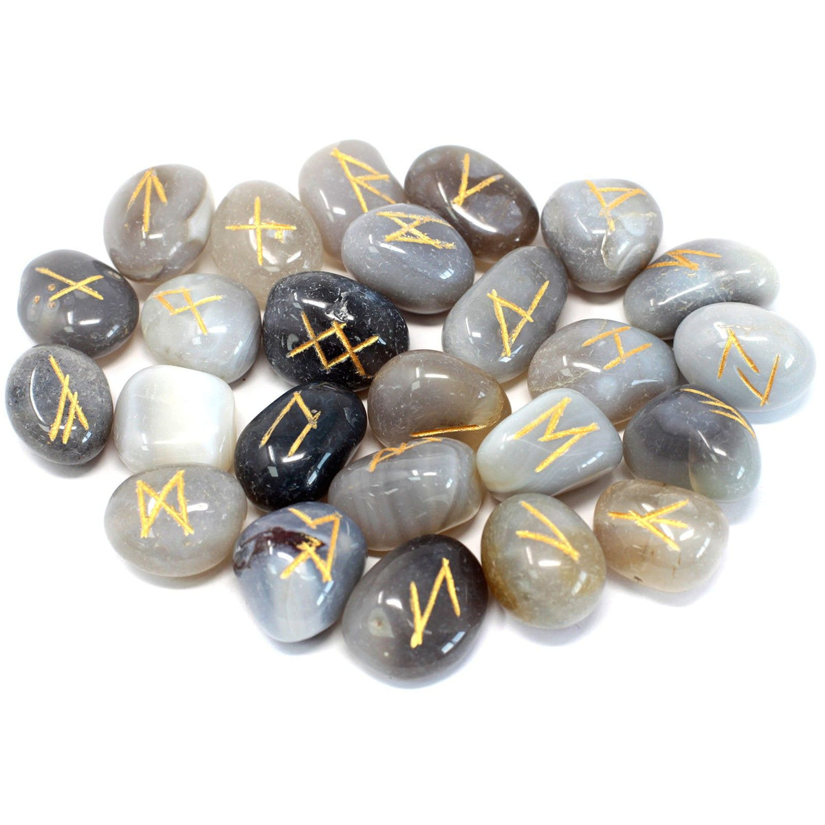 Runes Stone Set in Pouch - Grey Agate - Spiru-shop.nl